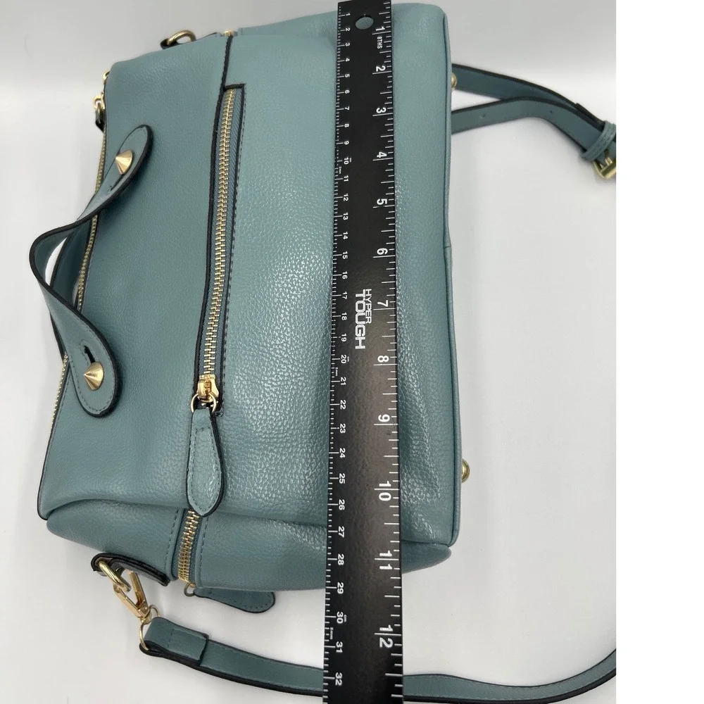 Blue Pebbled Faux Leather Satchel Crossbody Bag Gold Hardware‎ Multi Pocket